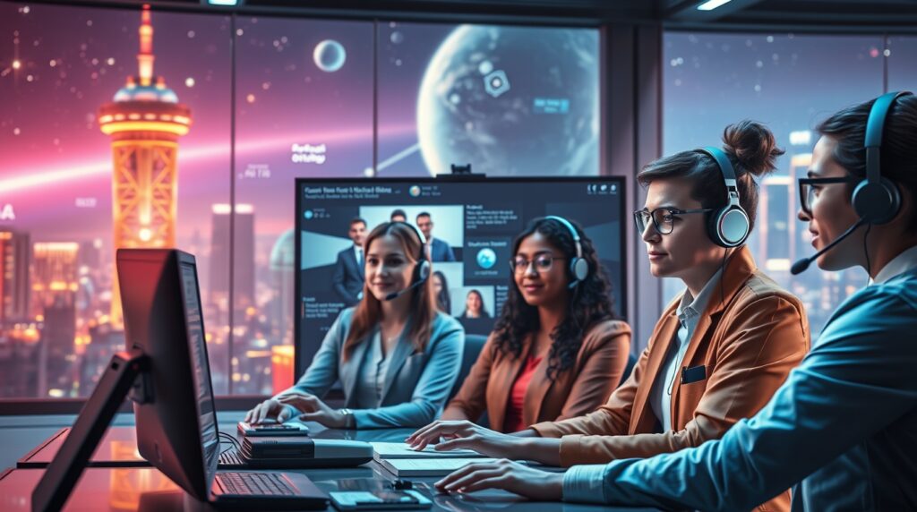 Diverse customer service team assisting clients in 2025.