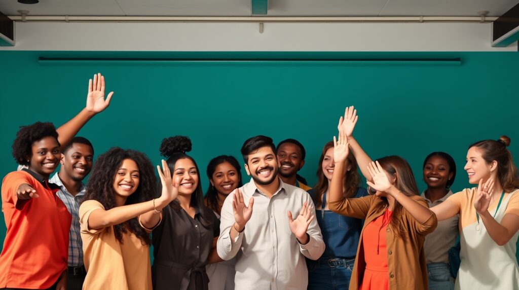 Diverse team celebrating a successful product launch in 2025.