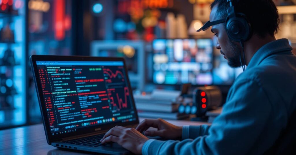 Cybersecurity expert working remotely on data security in 2025.