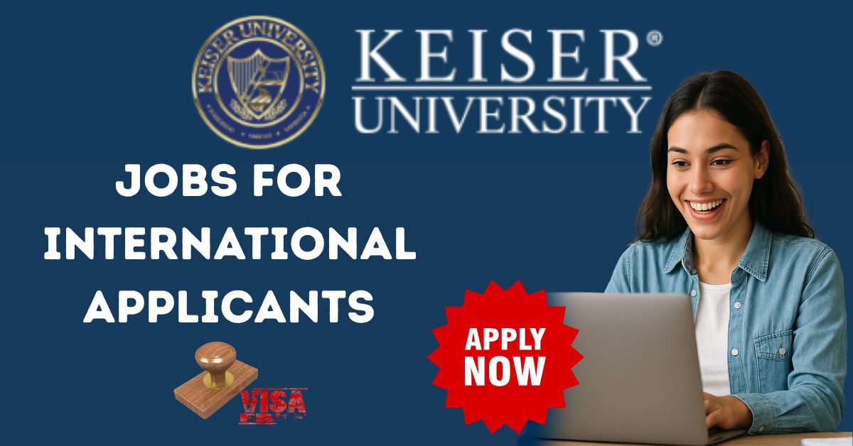 International applicant filling out Keiser University job application form online with visa details.
